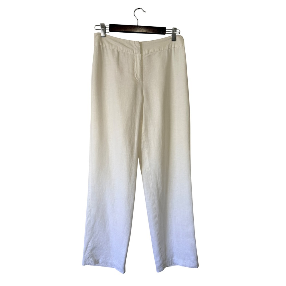 Merona Women 6 Cream 100% Linen Straight Leg Lined Trousers Pants‎ Off White